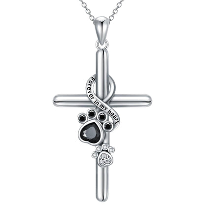 Collar de huella y cruz en plata de ley